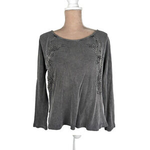 SOFT SURROUNDINGS Camden Waffle Knit Embroidered Gray Henley Petite XL PXL